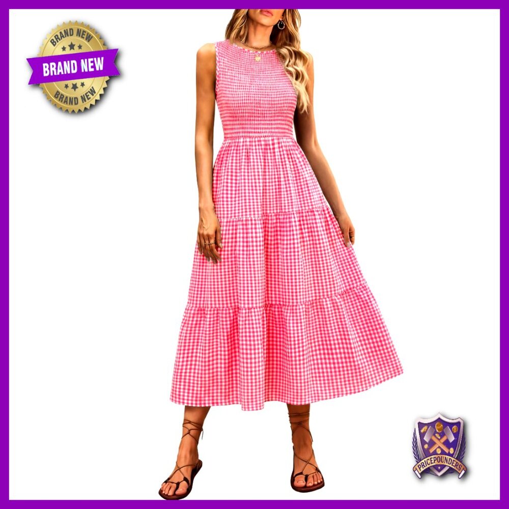 Sleeveless Smocked Maxi Dress Tiered Boho Casual Flowy Summer Sundress